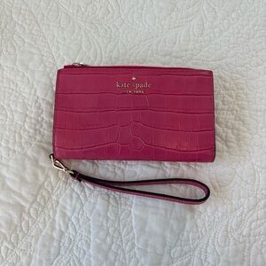 Kate Spade Hot Pink Croc-Embossed Wristlet